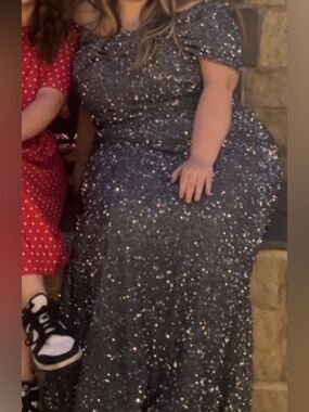 Glitter Sequin Off-Shoulder Prom Dress - Sparkling Gray
